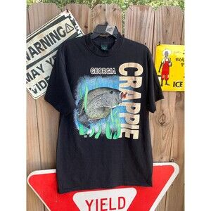 Vintage 80s Georgia Crappie Fishing Black Tshirt Size XL Tees unlimited
